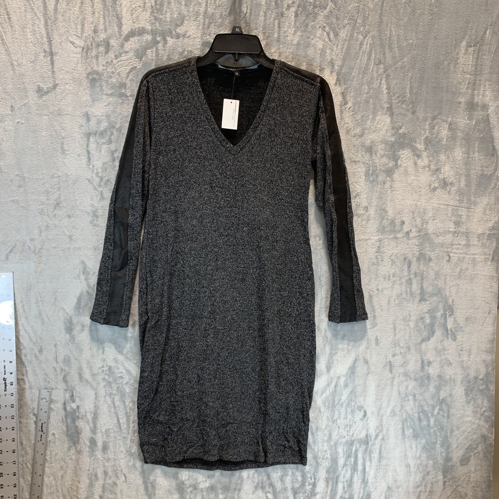 Stowaway Collection Women's Maternity Sweater Dress Long Sleeve Gray Knit V Neck